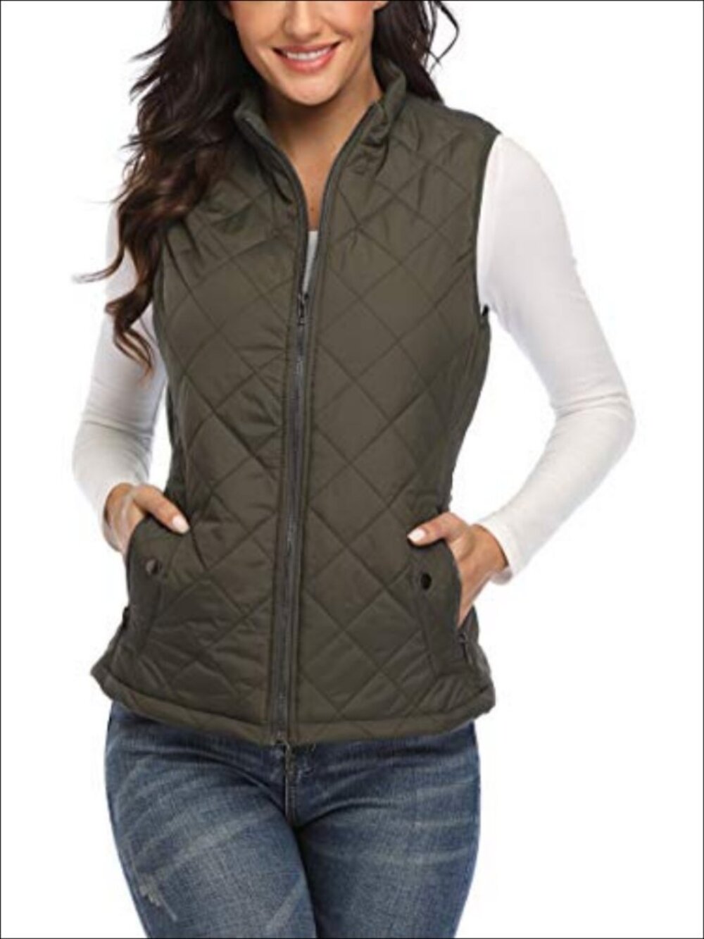 Quilted Padded Vest Zip Up Stand Collar Lightweight Winter Outerwear
